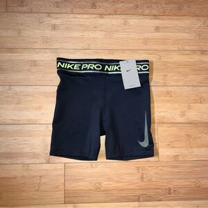 NWT Girls Size L Nike Pro Bike Shorts Black with Yellow Accents
